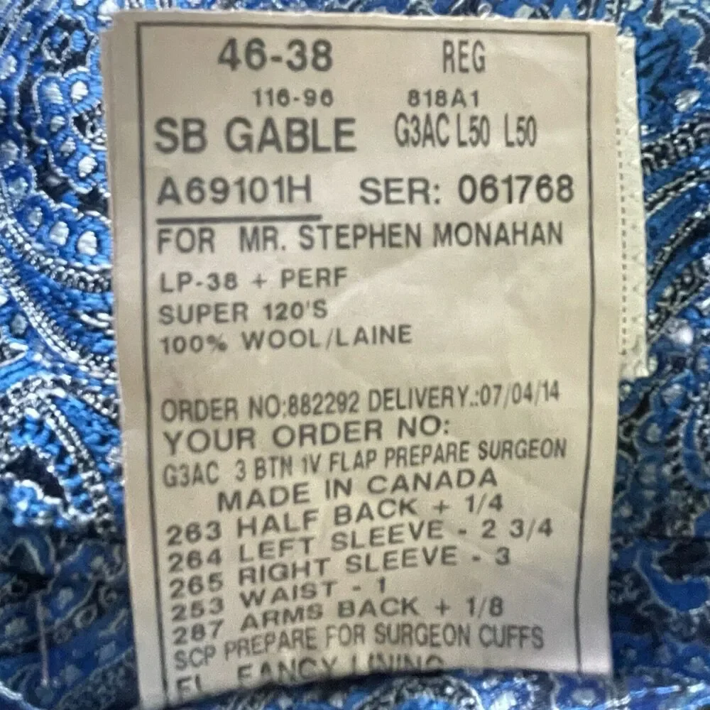 Samuelsohn Gable Suit Jacket Mens 48 R Navy Loro Piana Extreme S120s Wool Modern